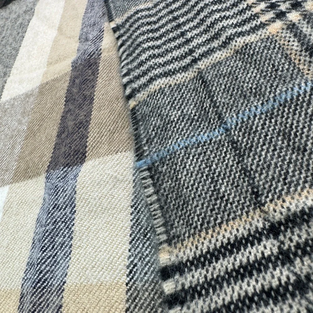 Lot of 2 Hand Tailored Scarf OS Gray Plaid 100% Cashmere Made in Germany Luxury